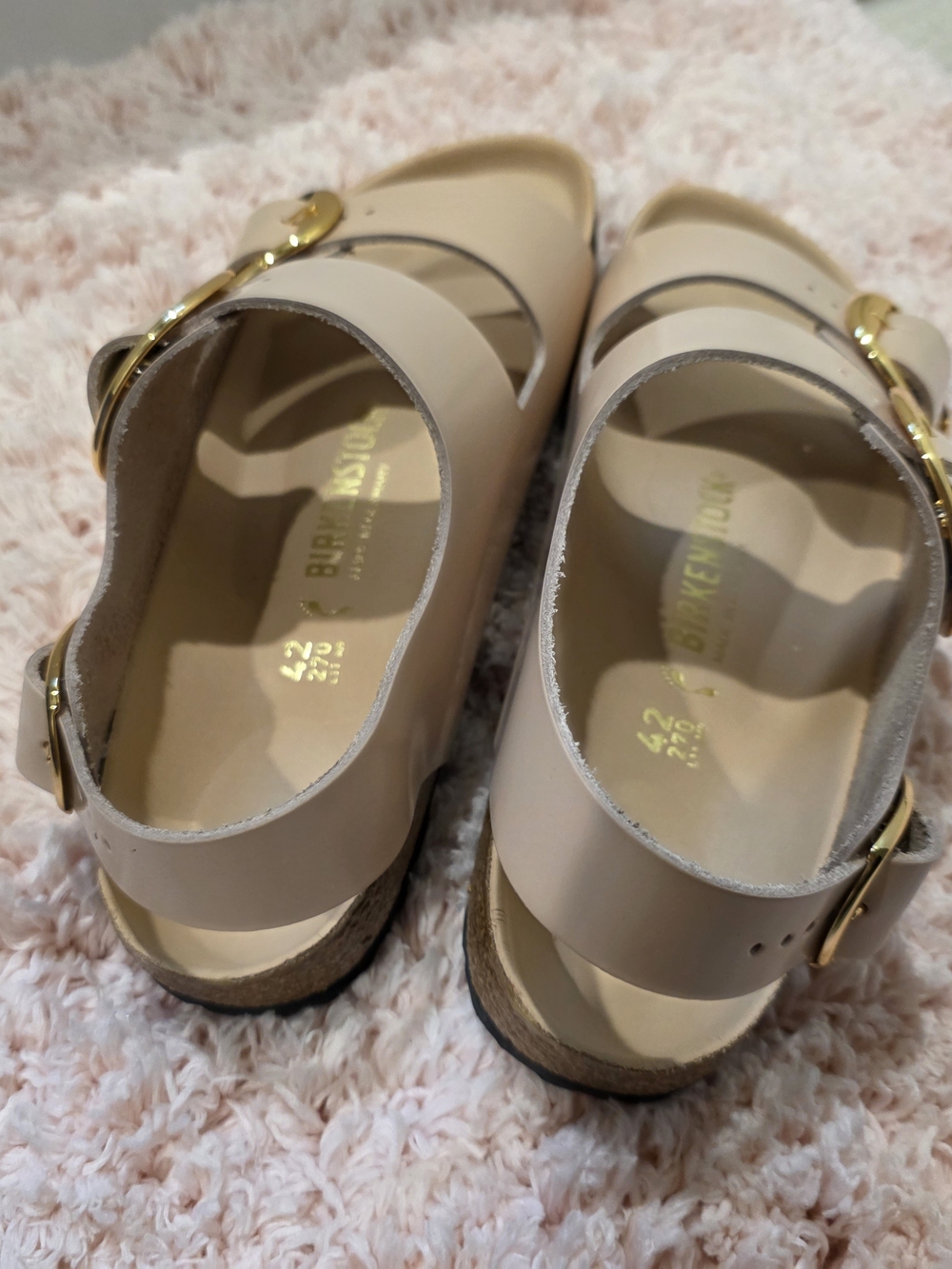 Birkenstock Beige Sandals with Gold Buckles - Picture 2 of 7